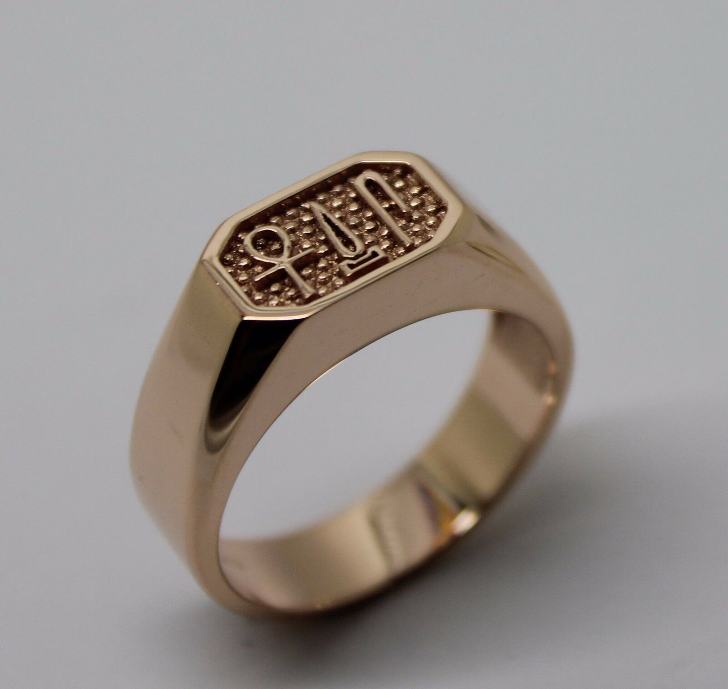 Size V - Genuine 9ct Rose Gold Signet Ring Egyptian Hieroglyphic symbols-Success,Happiness,Health