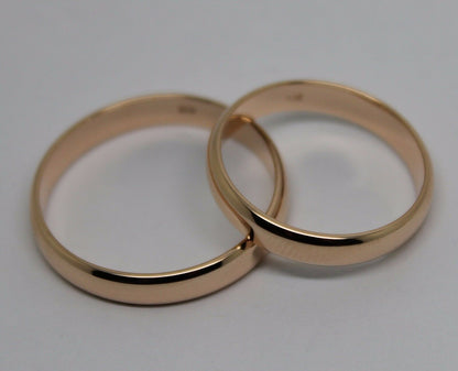 Genuine Custom Made His & Hers Solid 4mm 9ct 9K Rose Gold Wedding Bands Couple Rings