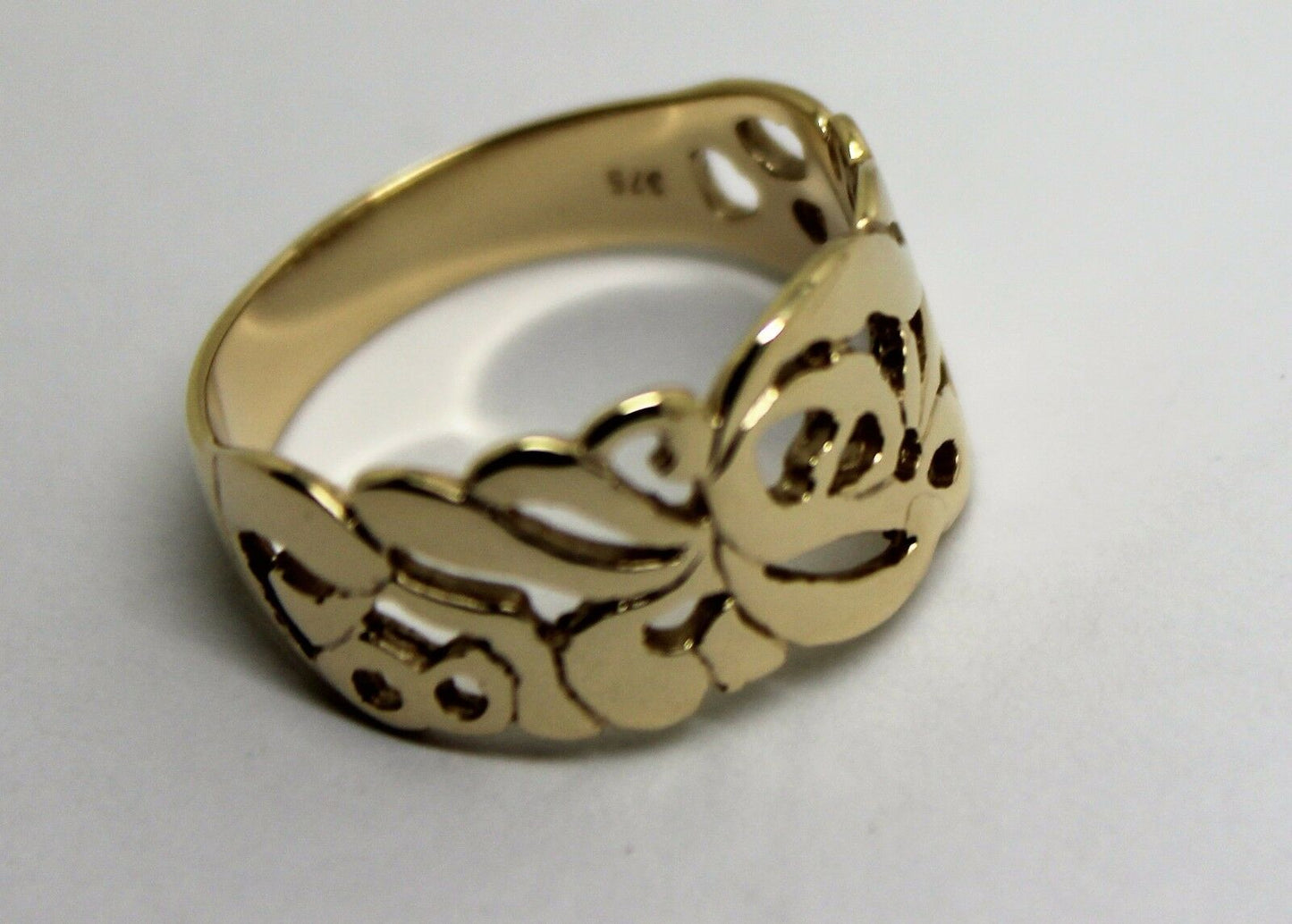 Size R, 8 5/8 Kaedesigns, New 9ct 9K 375 Genuine Yellow, Rose or White Gold Wide Flower Filigree Ring 278