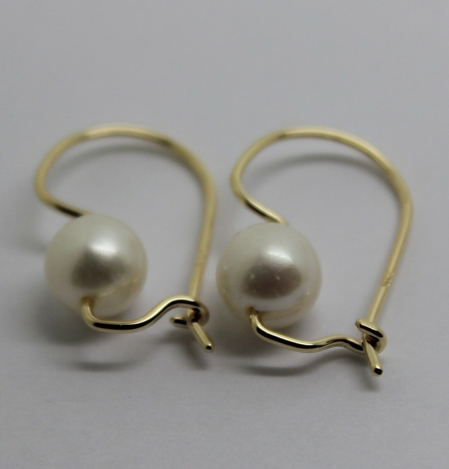 Genuine 9ct 9k Yellow, Rose or White Gold 8mm White Pearl Hook Earrings