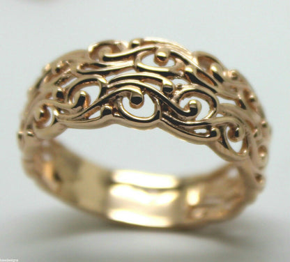 Kaedesigns New Genuine Size P 9ct Yellow, Rose or White Gold Wide Flower Filigree Ring