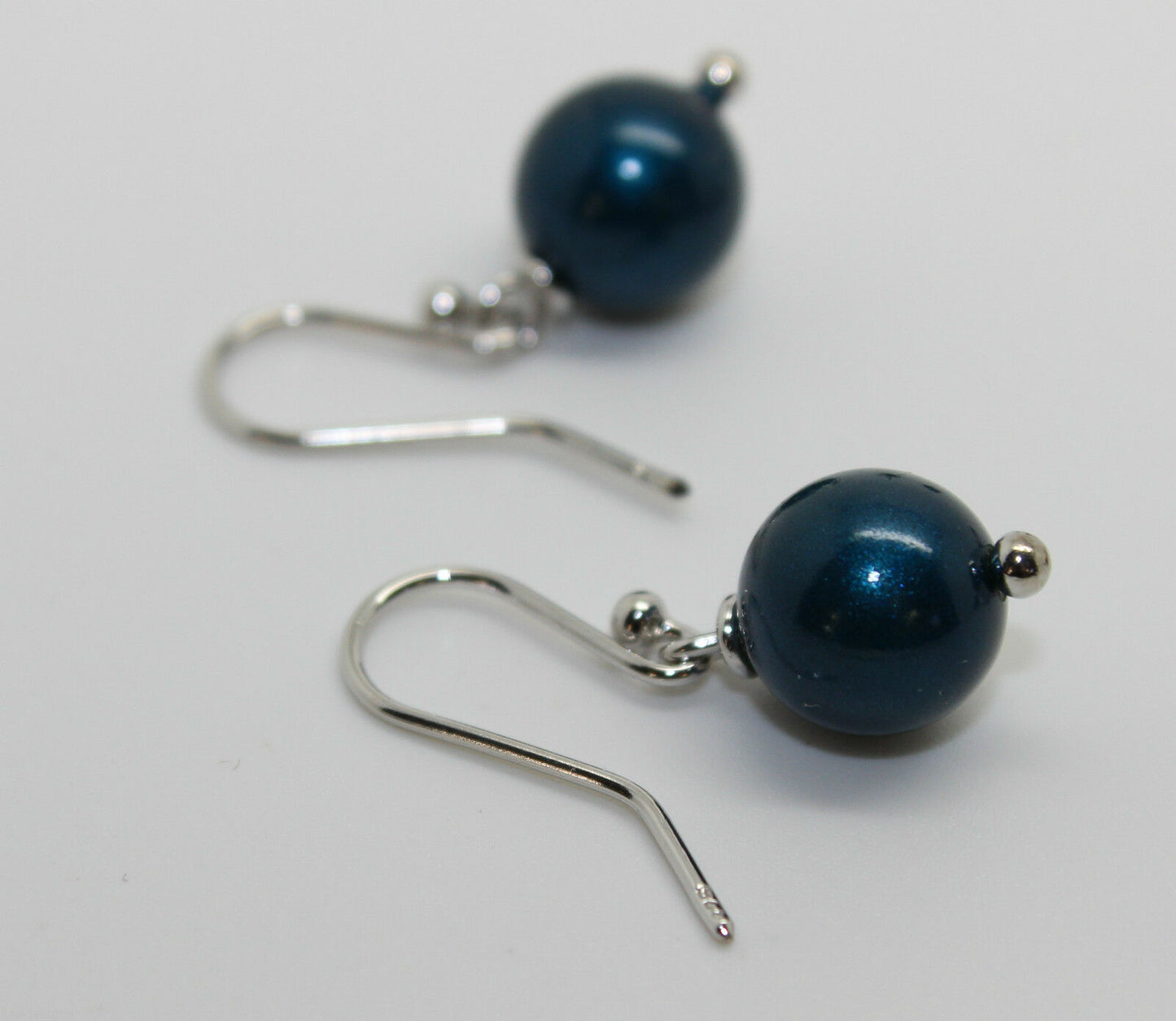 Genuine 9ct White Gold 10mm Petrol Blue Pearl Ball Earrings