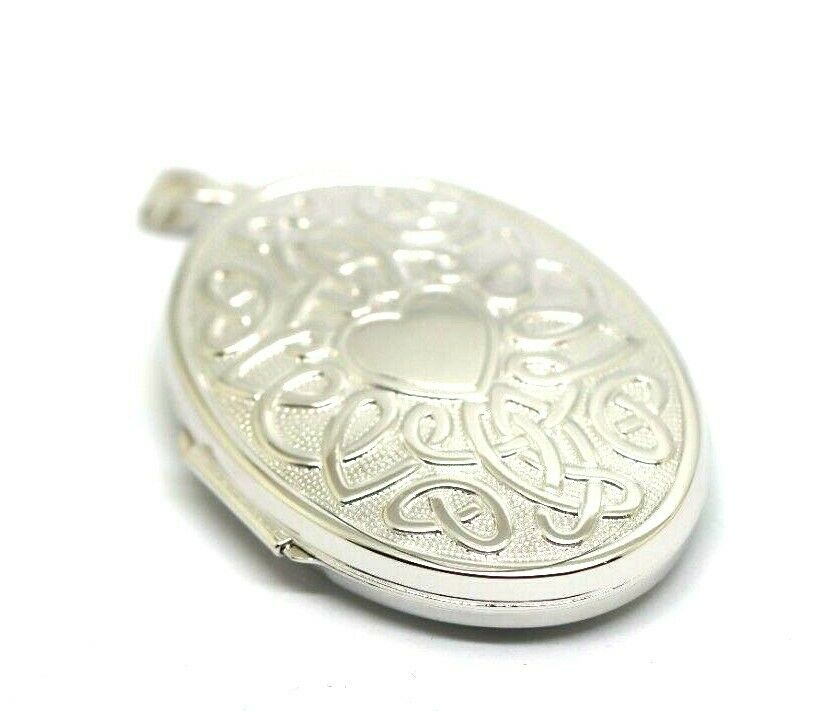 Sterling Silver 925 Heart Celtic Design 6 Photo Oval Locket + Necklace