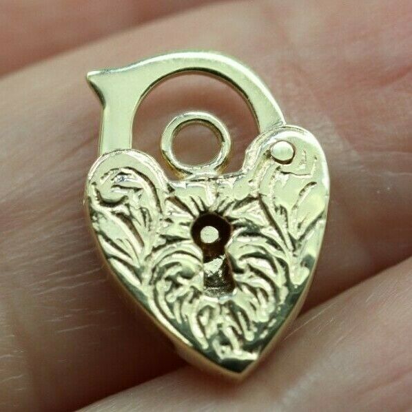 Small 12mm x 16mm 9ct 9k Yellow, Rose or White Gold Filigree Heart Pendant Padlock