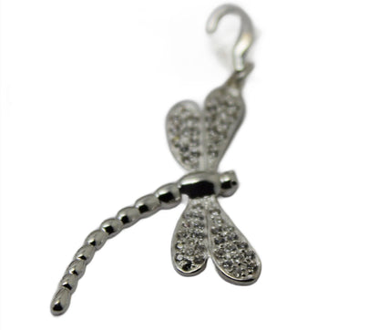 Sterling Silver 925 Dragonfly Cubic Zircon Pendant + Clasp