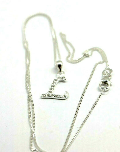 Sterling Silver Cubic Zirconia Initial L Pendant with 45cm + 5cm Extender Chain