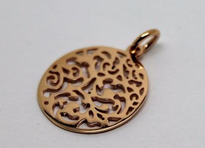 Genuine Solid 9ct 9kt Yellow, White Or Rose Gold Round Filigree Pendant