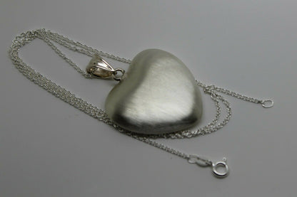 Genuine Sterling Silver Chain Necklace & Large Brushed Heart Pendant