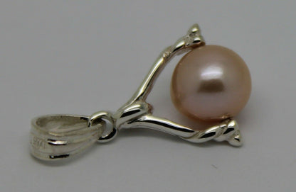 Genuine New Sterling Silver 8mm White Pearl Ball Spinner Pendant