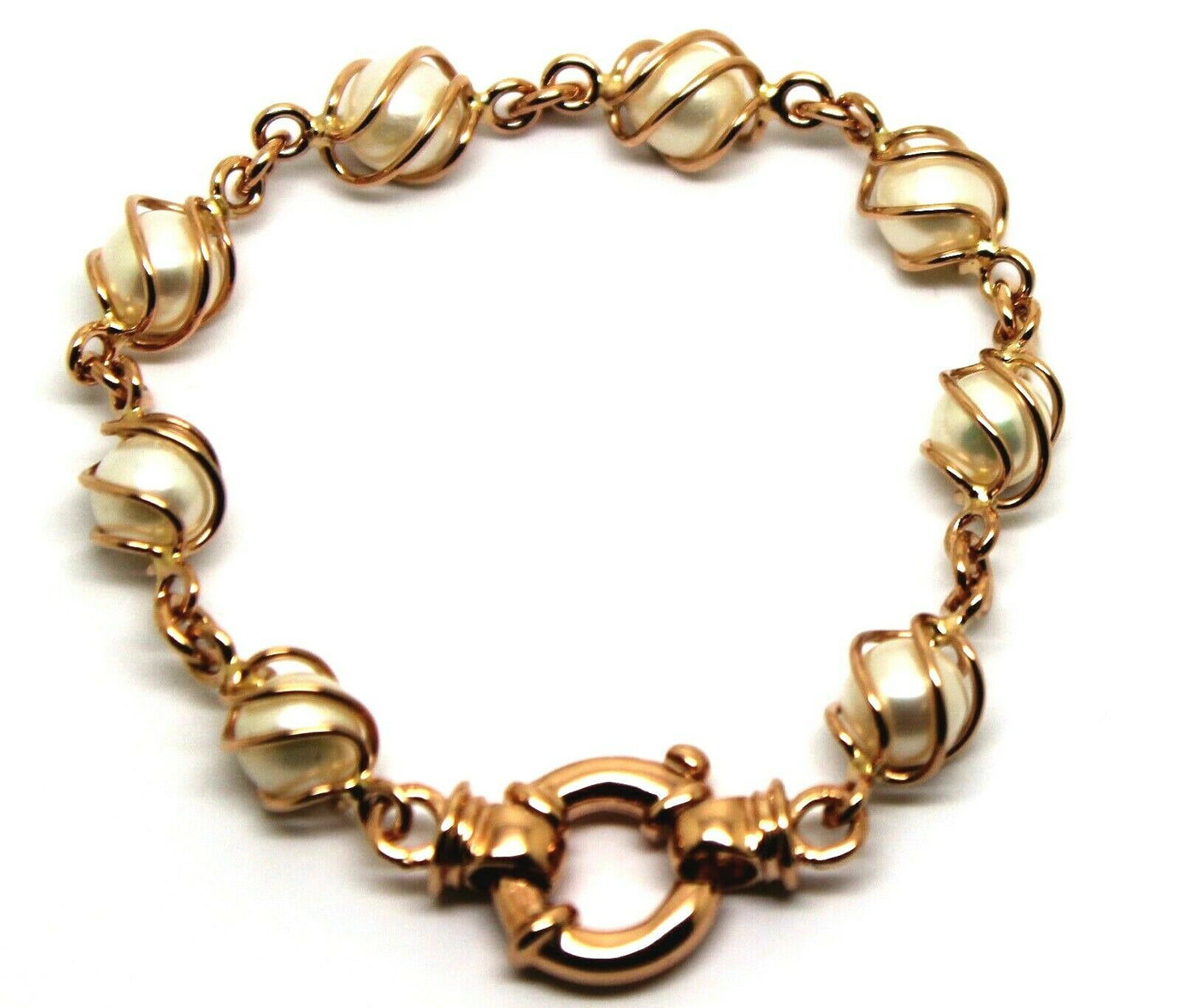 Genuine Handmade 9ct Rose Gold Freshwater White Pearl 19cm Bracelet