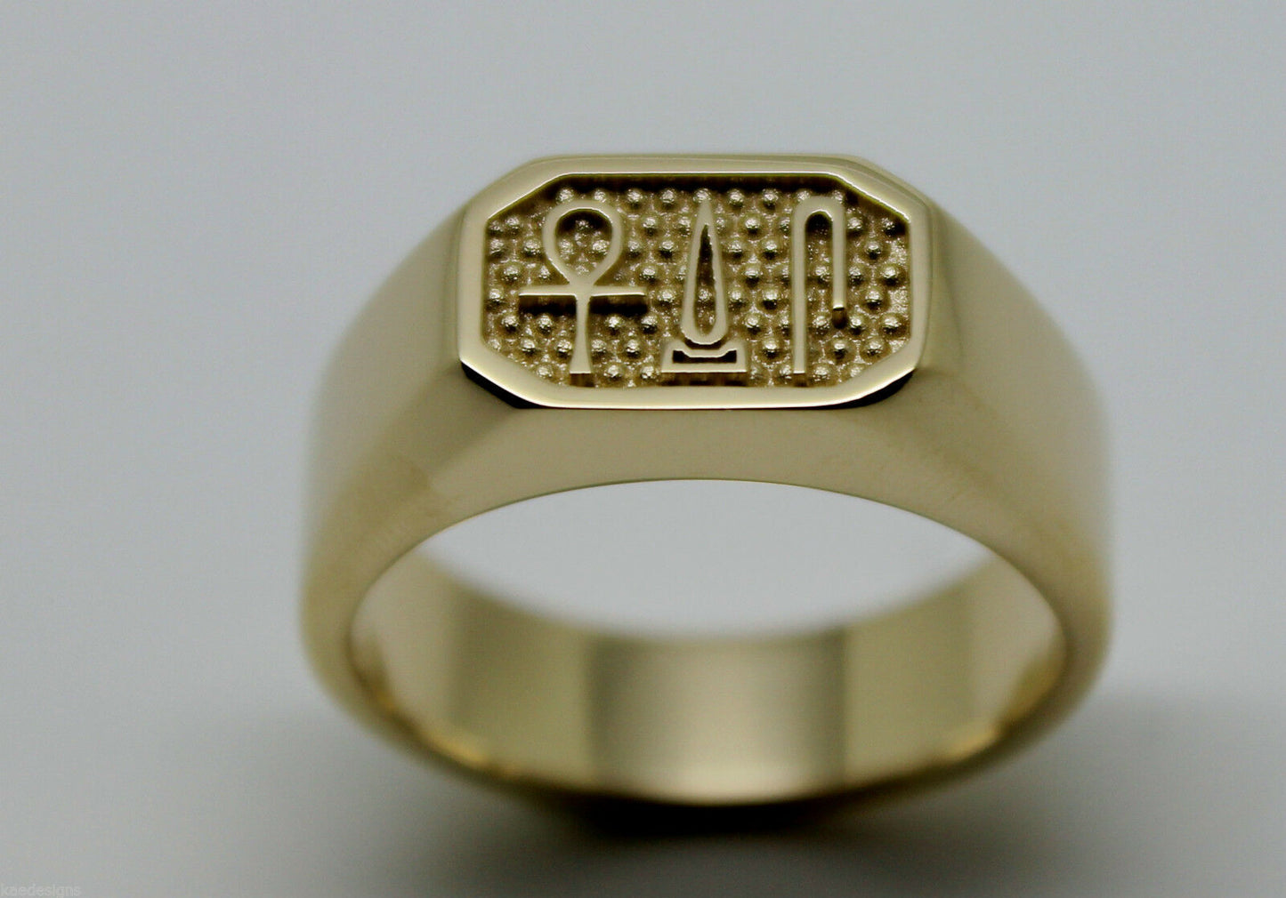 Size M 9ct Yellow, Rose or White Gold Ring Egyptian Hieroglyphic symbols - Success, Happiness & Health