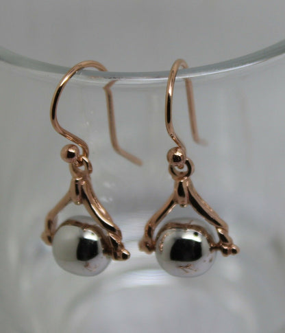 Kaedesigns New Genuine 9ct Solid Rose + White Gold Ball Spinner Earrings