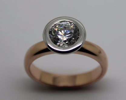 Size S Genuine 14ct Solid White & Rose Gold Cubic Zirconia Ring 373