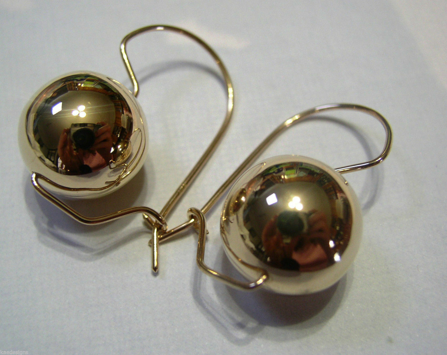 Kaedesigns, 9ct Yellow Or White Or Rose Gold 375 16mm Full Ball Hook Earrings