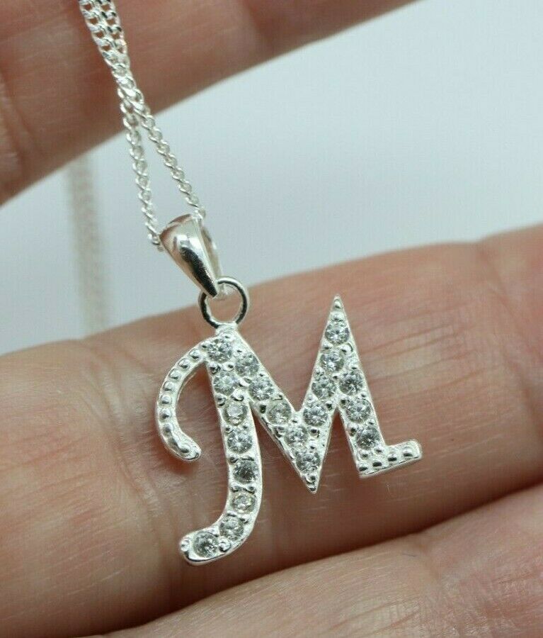 Sterling Silver Cubic Zirconia Initial Pendants A to Z with 45cm + 5cm Extender Chain