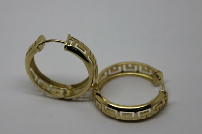 Heavy Solid Large 18ct 750 Yellow, Rose Or White Gold Greek Key Hoop Earrings