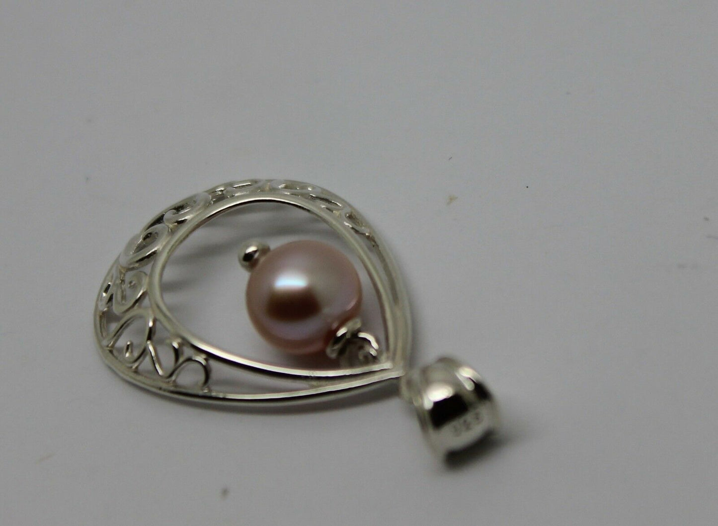 Sterling Silver 8mm White Pearl Heart Teardrop Tear Drop Pendant