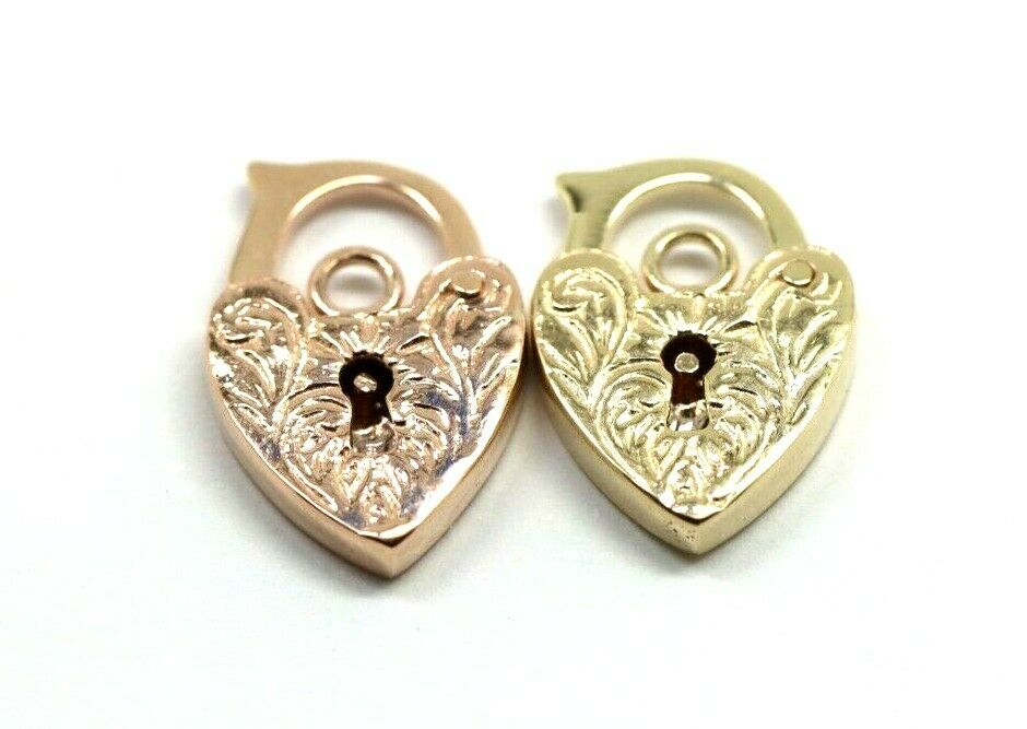 Small 12mm x 16mm 9ct 9k Yellow, Rose or White Gold Filigree Heart Pendant Padlock