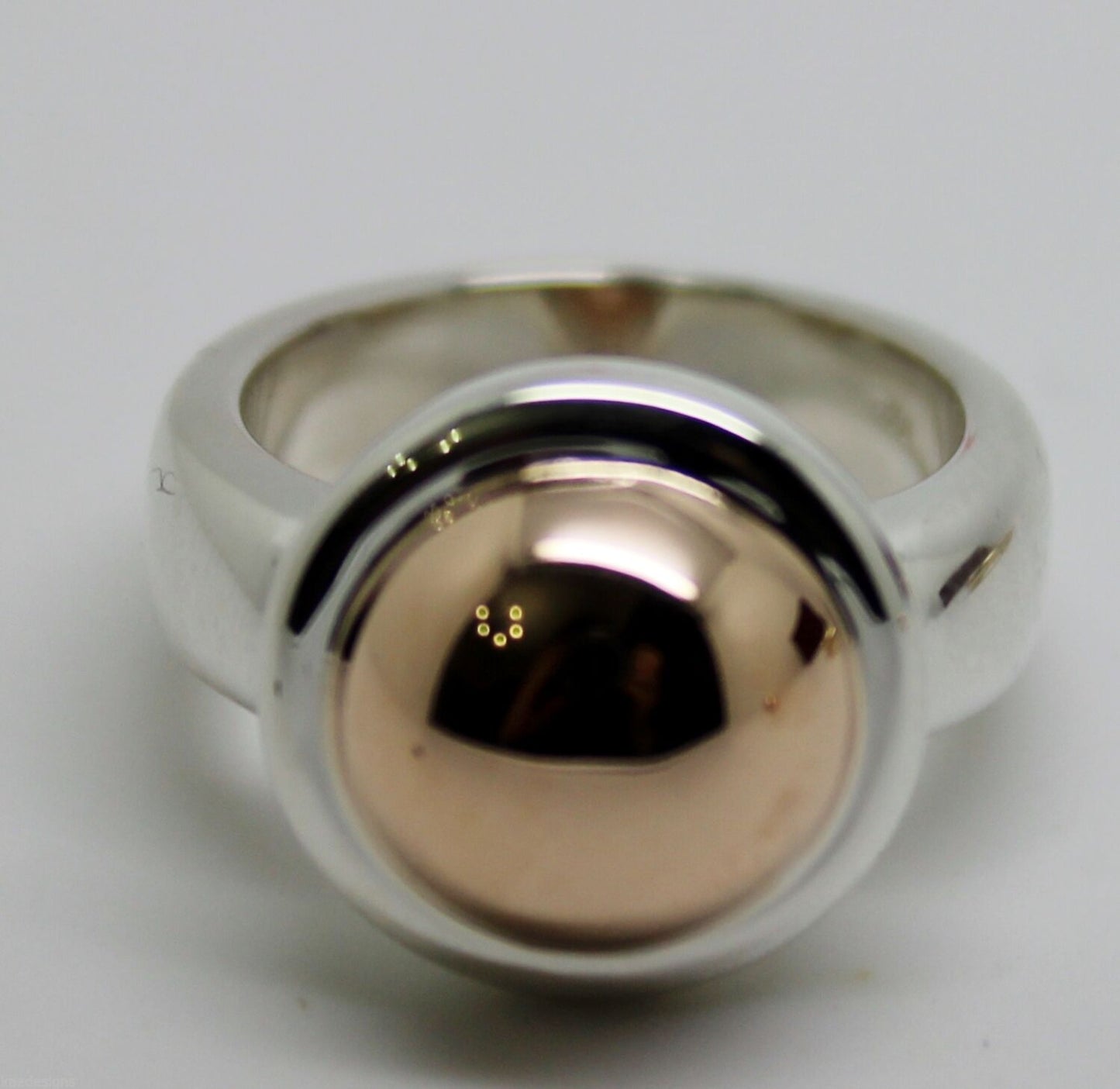 New Genuine Sterling Silver & 9ct Rose Gold 375 Half Ball Ring