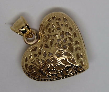 Kaedesigns New Genuine Heavy 9ct Yellow, Rose or White Gold Medium to Large Filigree Heart Pendant