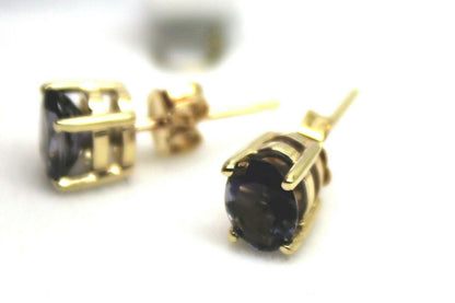 Genuine 9ct 9K Yellow Gold Amethyst Oval Stud Earrings