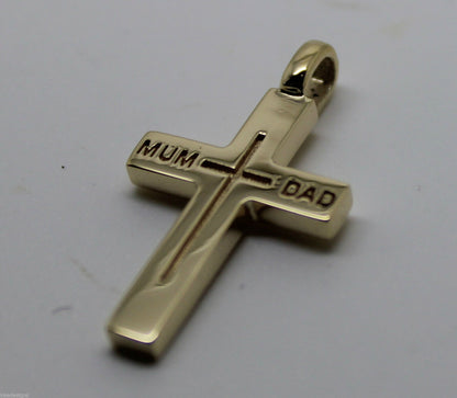 Kaedesigns New 375 9ct Yellow or Rose or White Gold Love Mum & Dad Cross Pendant