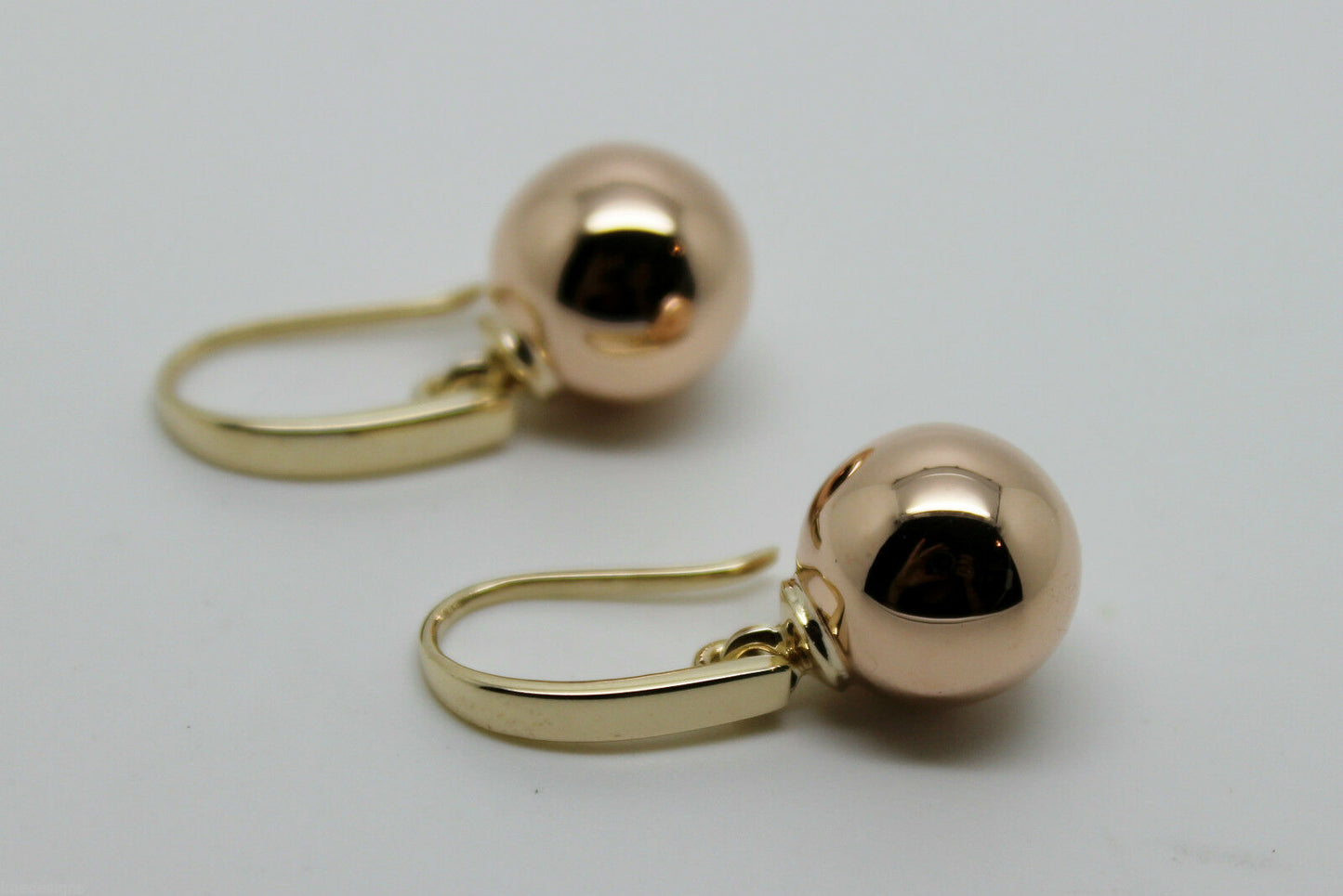 Kaedesigns Genuine New 9ct 9kt Yellow & Rose Gold 12mm Hook Drop Ball Earrings