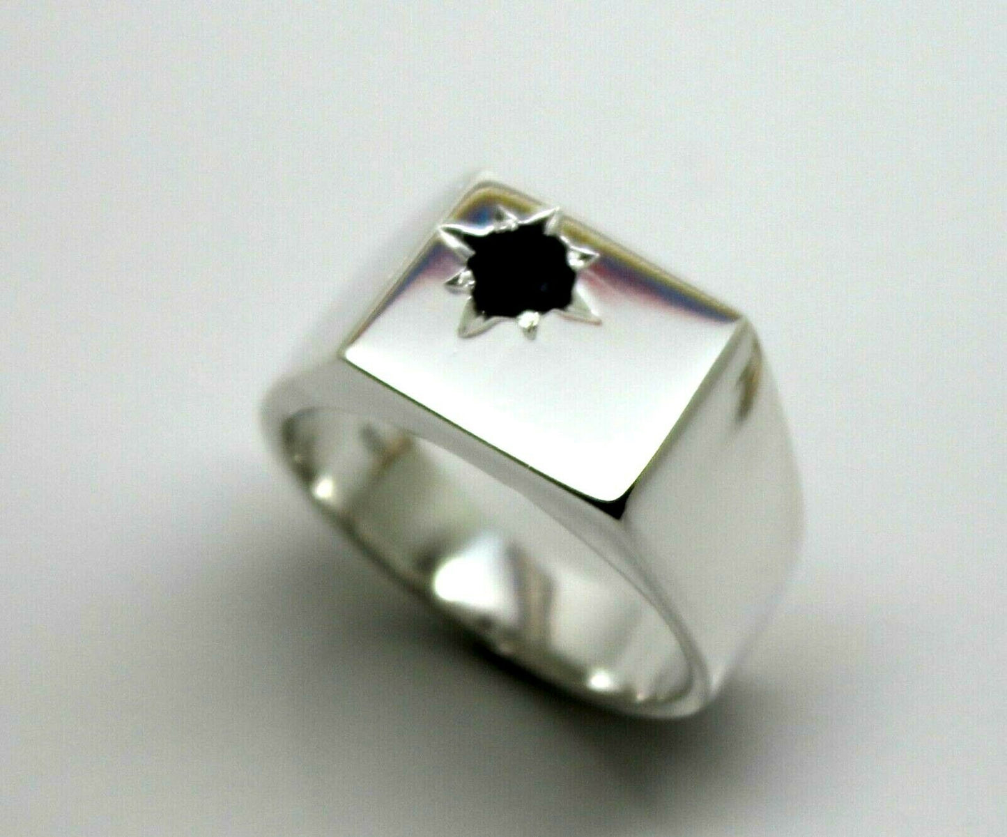 Kaedesigns Mens Sterling Silver 925 Black 4mm Sapphire Square Signet Ring