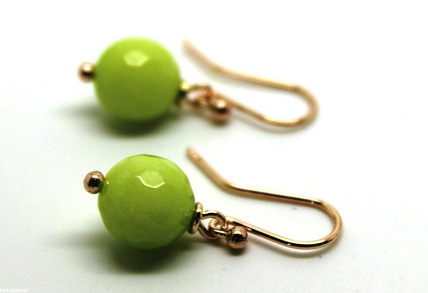 Genuine 9ct Rose Gold 10mm Agate Lime Faceted Ball Earrings