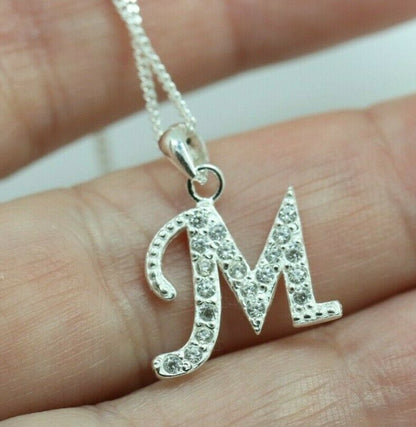 Sterling Silver Cubic Zirconia Initial Pendants A to Z with 45cm + 5cm Extender Chain