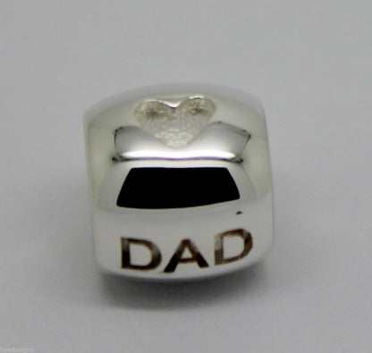 Kaedesigns,Genuine 9ct Yellow Or Rose Or White Gold Or Silver Dad Bead Charm