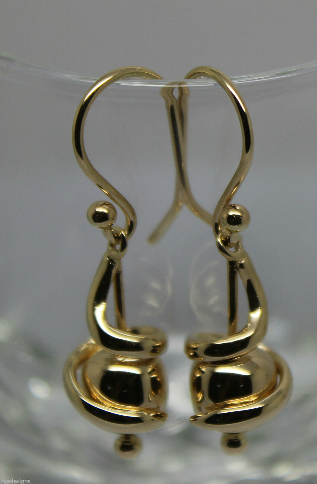 Kaedesigns, 9ct Yellow Or White Or Rose Gold 8mm Hook Swirl Ball Drop Earrings