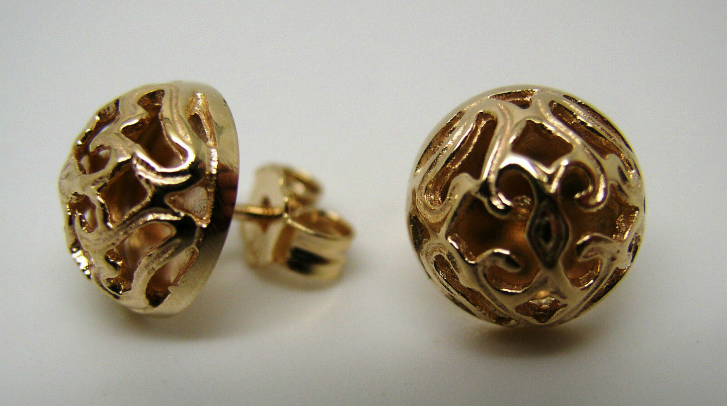 Genuine 9ct Solid Yellow, Rose or White Gold Half Ball 12mm Stud Filigree Earrings