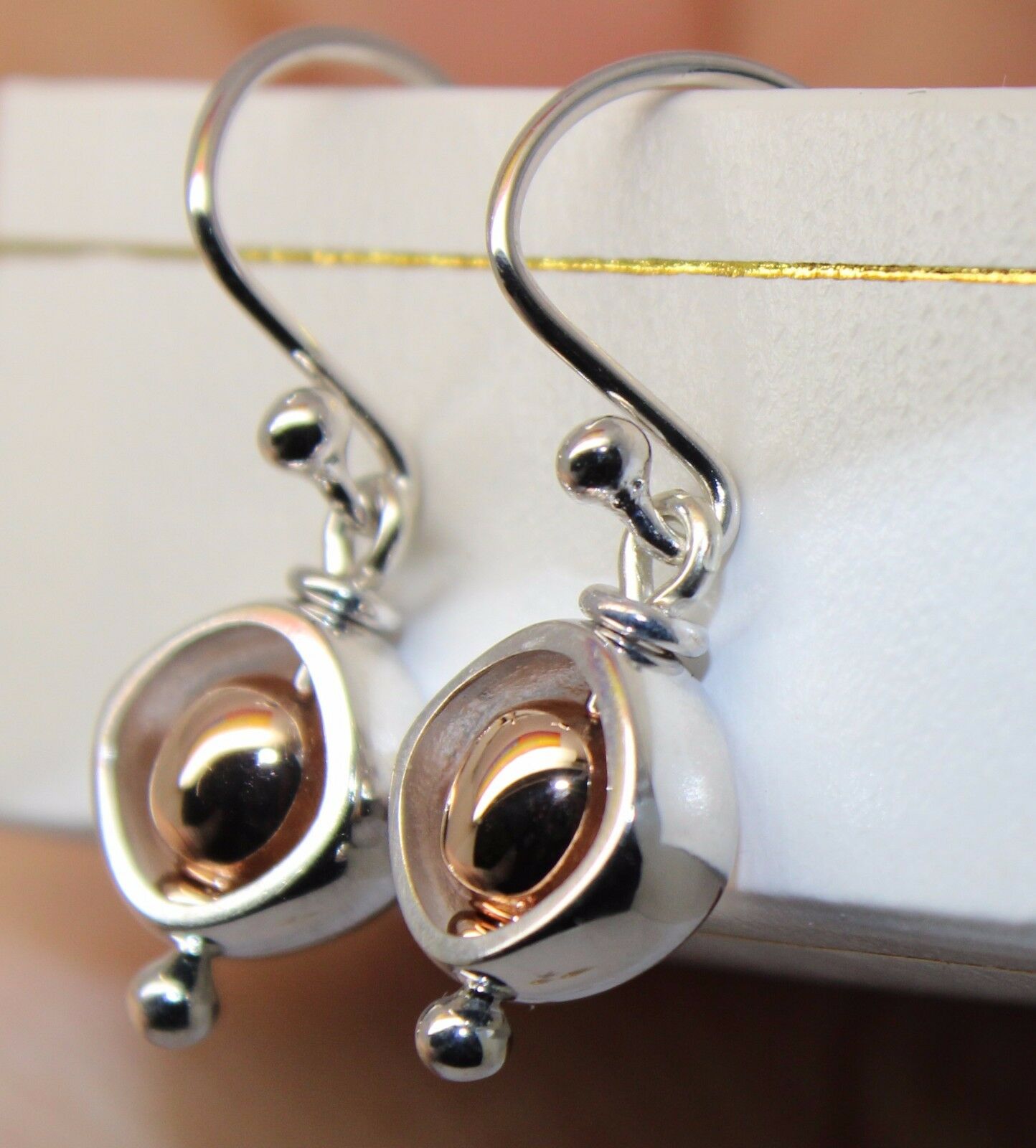 Kaedesigns Genuine 9ct 9kt White & Rose Gold 375 Belcher Ball Drop Earrings