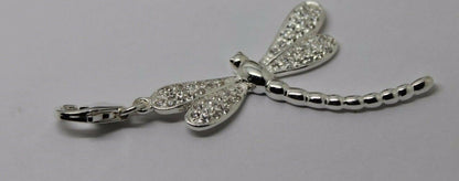 Sterling Silver 925 Dragonfly Cubic Zircon Pendant + Clasp