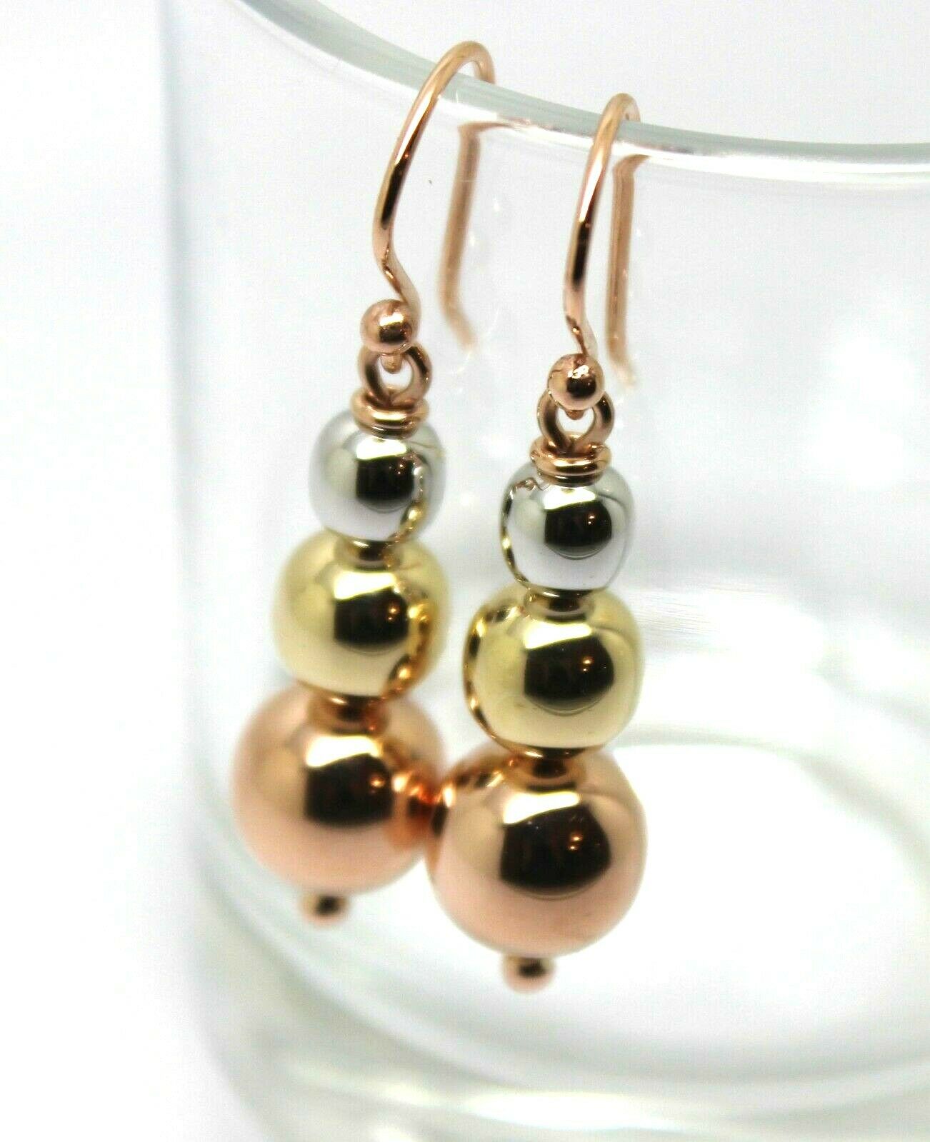 Genuine 3 Ball Three Tone 9ct Rose, Yellow & White Gold Ball Drop Ball Earrings