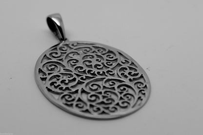 Genuine Heavy Solid Sterling Silver 925, Super Large Oval Filigree Pendant