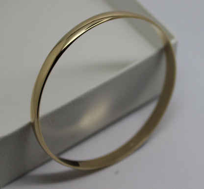 Genuine 9ct 9kt FULL SOLID Heavy Yellow, Rose or White Gold Bangle 6mm wide half round 60mm inside diameter