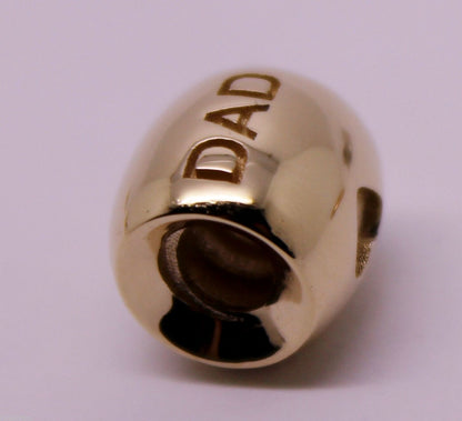 Kaedesigns,Genuine 9ct Yellow Or Rose Or White Gold Or Silver Dad Bead Charm