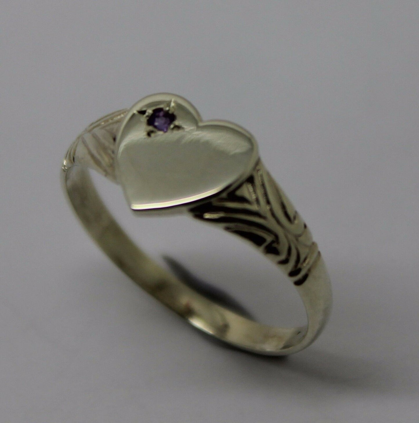 Kaedesigns New Sterling Silver Heart Amethyst Set Signet Ring