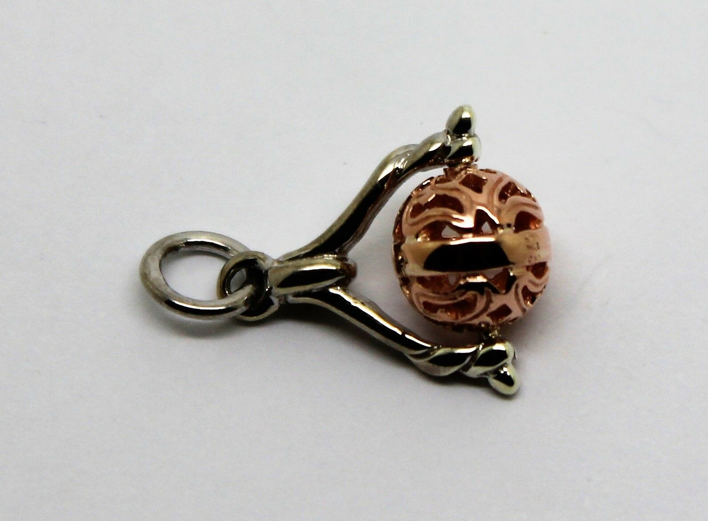 Genuine 9ct Solid 8mm Rose & White Gold Ball Spinner Pendant