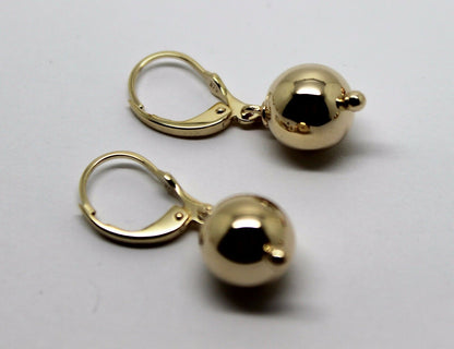 Genuine 9ct 9k Yellow, Rose or White Gold Continental Hooks 10mm Ball Plain Earrings