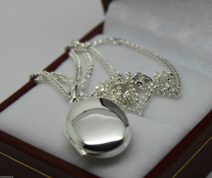 Sterling Silver Oval Locket Pendant 2 Photos & 50cm Silver Chain