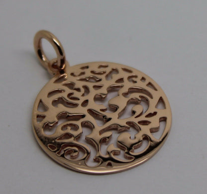 Genuine Solid 9ct 9kt Yellow, White Or Rose Gold Round Filigree Pendant