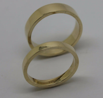 Genuine His & Hers Set Solid 9ct 9K Yellow Gold Flat Plain Wedding Bands Couple Rings