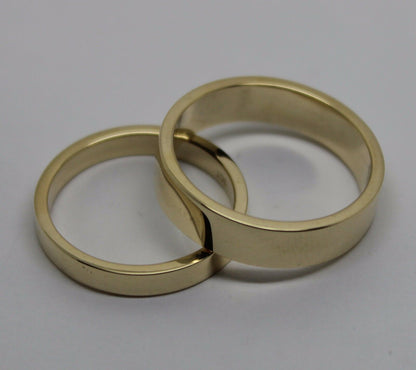 Genuine His & Hers Set Solid 9ct 9K Yellow Gold Flat Plain Wedding Bands Couple Rings