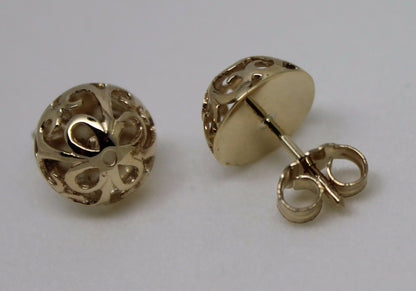 Genuine 9ct Yellow, Rose Or White Gold Half Ball 10mm Stud Flower Earrings