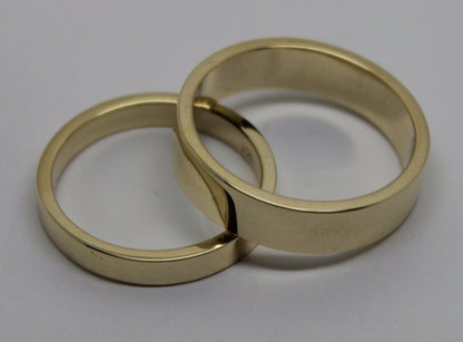 Genuine His & Hers Set Solid 9ct 9K Yellow Gold Flat Plain Wedding Bands Couple Rings