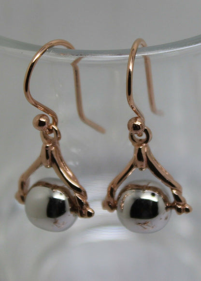 Kaedesigns New Genuine 9ct Solid Rose + White Gold Ball Spinner Earrings