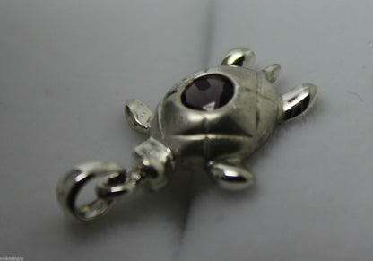 Genuine 3D Sterling Silver 925 Amethyst Turtle Charm / Pendant